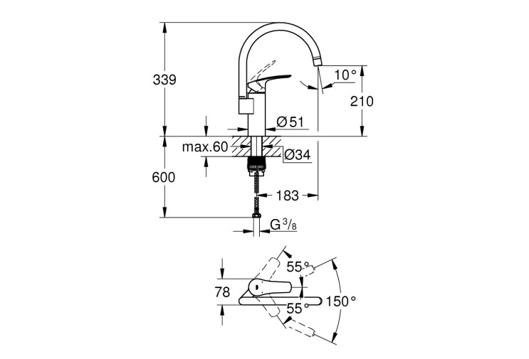 Смеситель однорычажный Grohe Eurosmart New для мойки (33202003) 33202003 Смеситель однорычажный Grohe Eurosmart New для мойки (33202003) 33202003