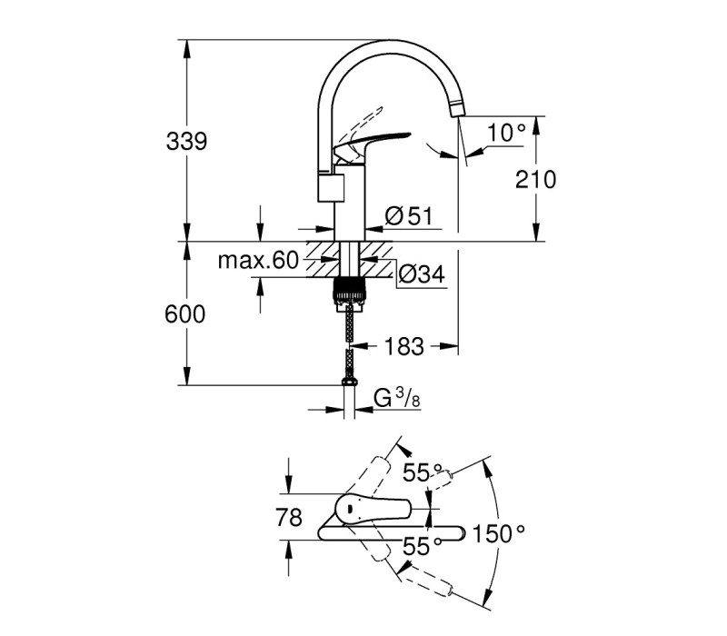 Смеситель однорычажный Grohe Eurosmart New для мойки (33202003) Смеситель однорычажный Grohe Eurosmart New для мойки (33202003)