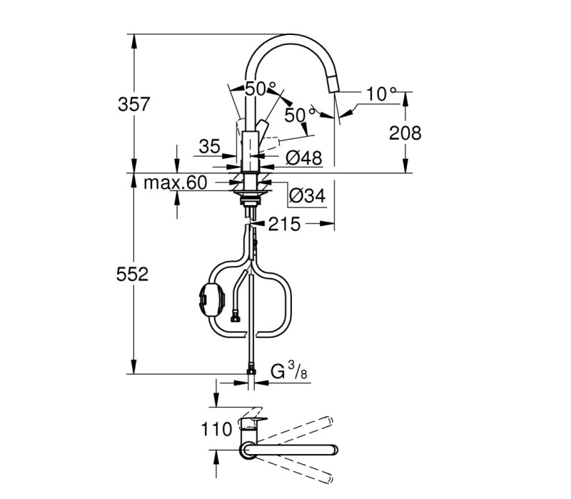Змішувач змішувач Grohe BauEdge New Для кухні (30536000)