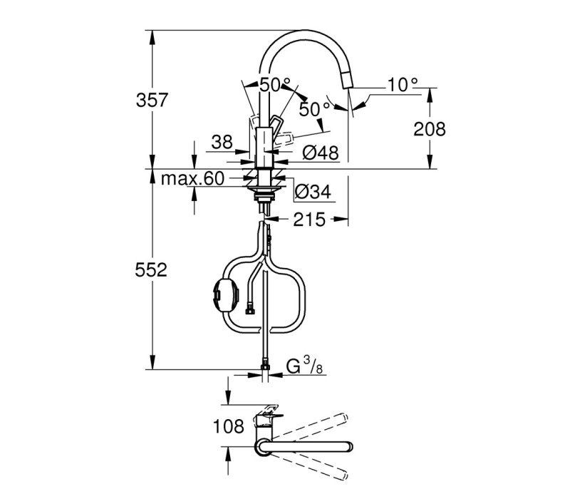 Змішувач змішувач Grohe BauLoop New Для кухні (30543000)