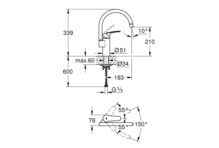 Смеситель однорычажный Grohe Eurosmart для мойки (332022433) 332022433 Смеситель однорычажный Grohe Eurosmart для мойки (332022433) 332022433
