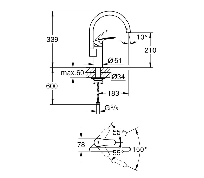 Змішувач одноважільний Grohe Eurosmart для мийки (332022433) Змішувач одноважільний Grohe Eurosmart для мийки (332022433)