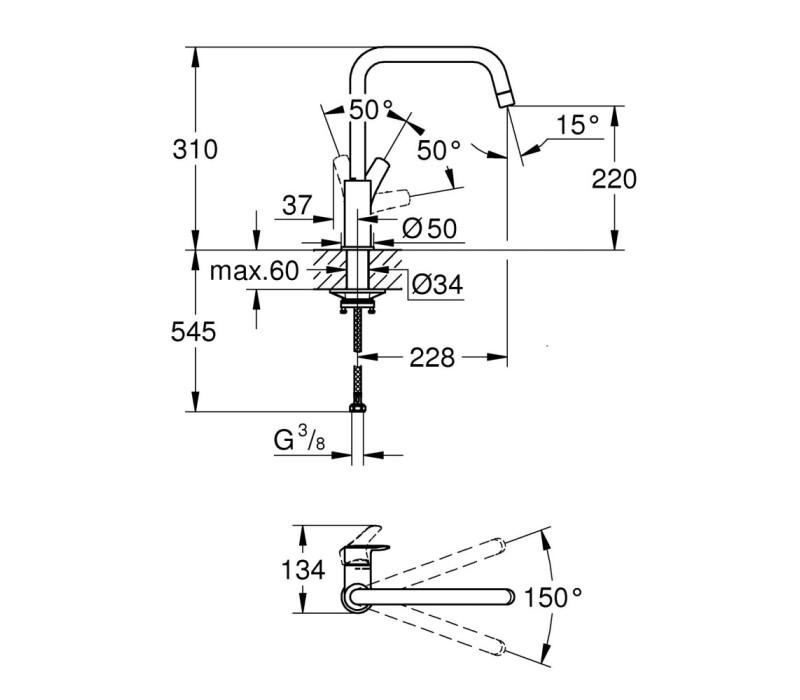 Змішувач одноважільний Grohe Eurosmart для мийки (305672430) Змішувач одноважільний Grohe Eurosmart для мийки (305672430)