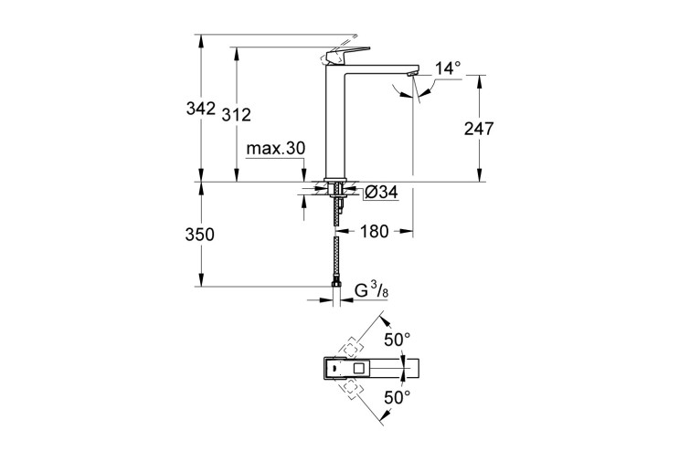 Змішувач одноважільний Grohe Eurocube для раковини XL-Size (23406000) 23406000