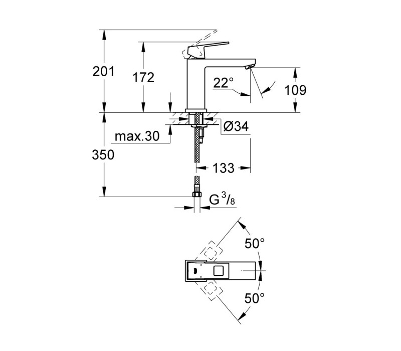 Змішувач одноважільний Grohe Eurocube для раковини M-Size (23446000)
