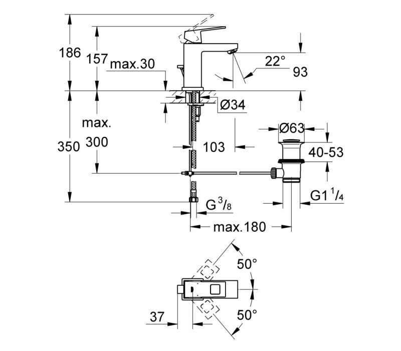 Змішувач одноважільний Grohe Eurocube для раковини S-Size (2312700e)