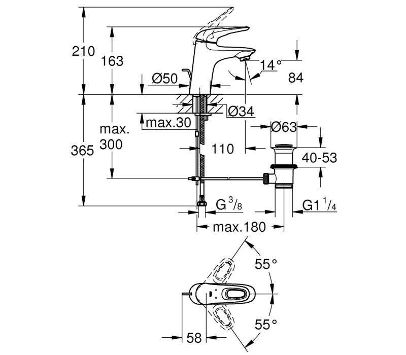 Змішувач одноважільний Grohe Eurostyle для раковини S-Size (33558003)