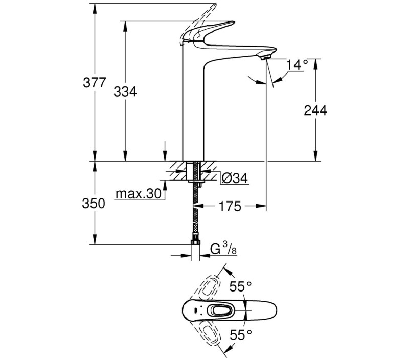 Змішувач одноважільний Grohe Eurostyle для раковини XL-Size (23570003)