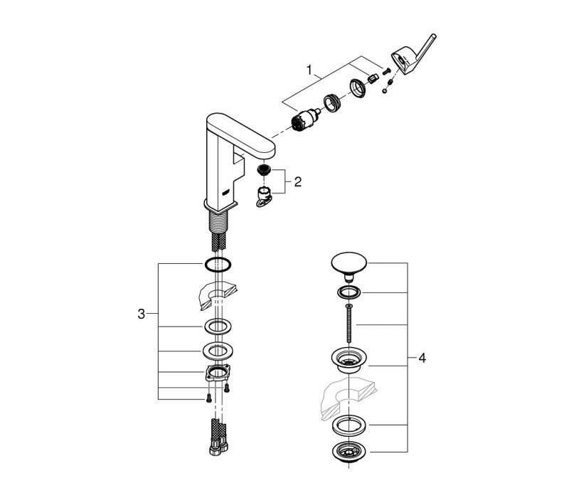 Змішувач одноважільний Grohe Plus для раковини, М-Size + натискний донний клапан (23872003) Змішувач одноважільний Grohe Plus для раковини, М-Size + натискний донний клапан (23872003)