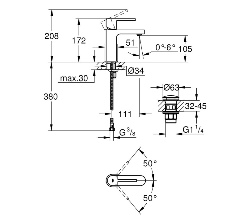 Змішувач одноважільний Grohe Plus для раковини, S-Size + натискний донний клапан (33163003) Змішувач одноважільний Grohe Plus для раковини, S-Size + натискний донний клапан (33163003)