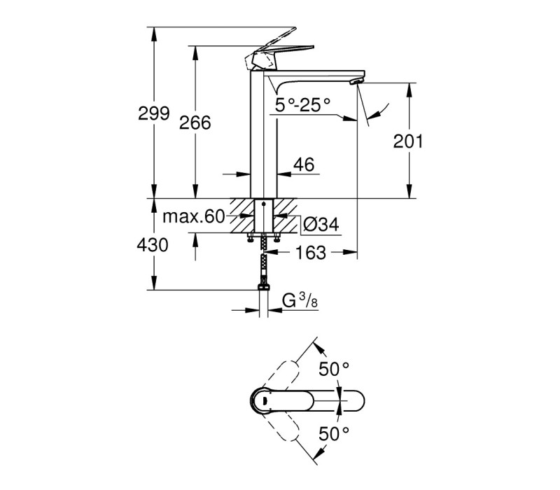 Змішувач одноважільний Grohe Eurosmart Cosmopolitan для раковини XL-Size (23921000)