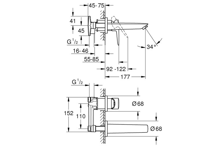 Змішувач для раковини Grohe BauEdge New на два отвори M-Size (20474001) 20474001