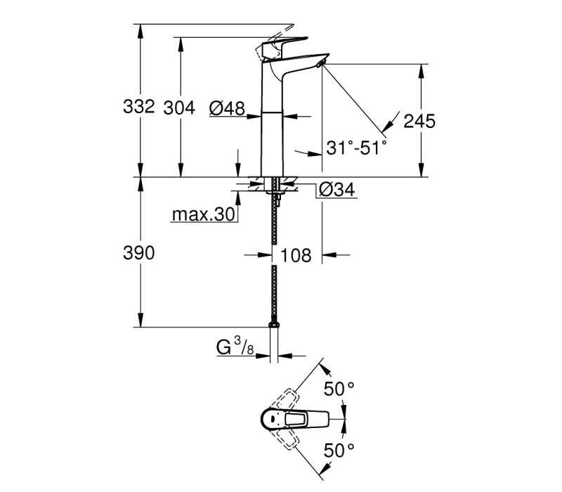 Змішувач одноважільний Grohe BauLoop New Для раковини XL-Size (23764001) Змішувач одноважільний Grohe BauLoop New Для раковини XL-Size (23764001)