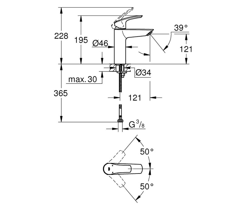 Змішувач одноважільний Grohe Eurosmart New Для раковини M-Size (23324003)