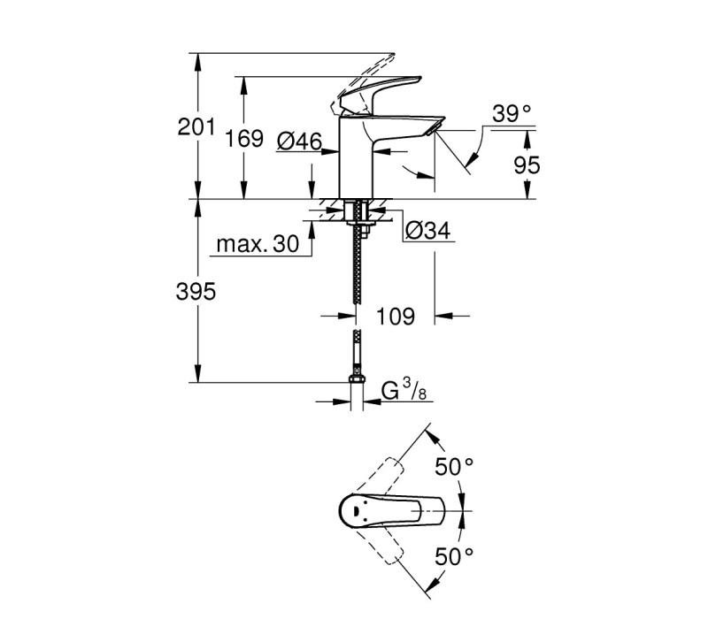 Змішувач одноважільний Grohe Eurosmart New Для раковини S-Size (32467003) Змішувач одноважільний Grohe Eurosmart New Для раковини S-Size (32467003)