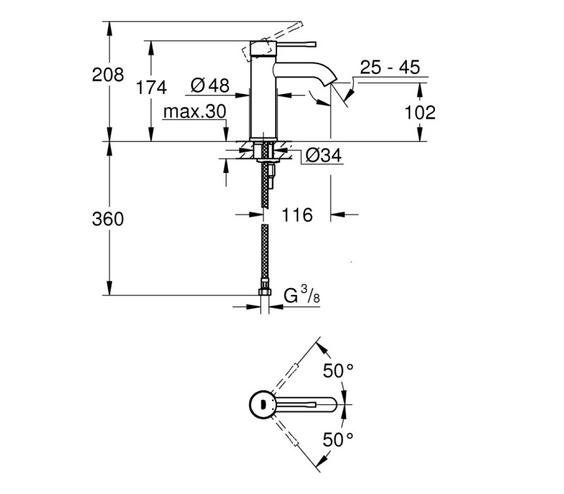Змішувач одноважільний Grohe Essence для раковини S-Size (24172kf1)