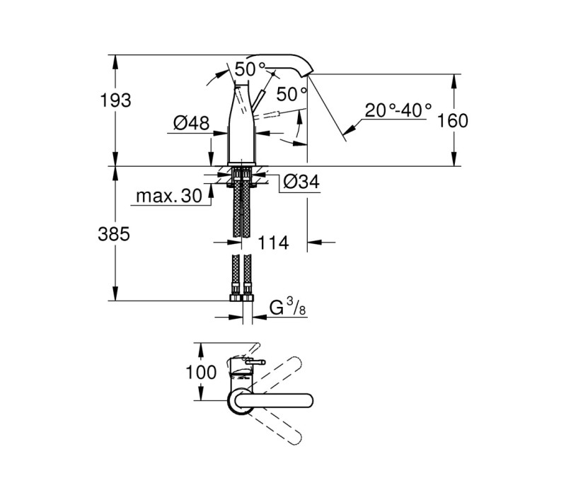 Змішувач одноважільний Grohe Essence для раковини M-Size (24176kf1) Змішувач одноважільний Grohe Essence для раковини M-Size (24176kf1)