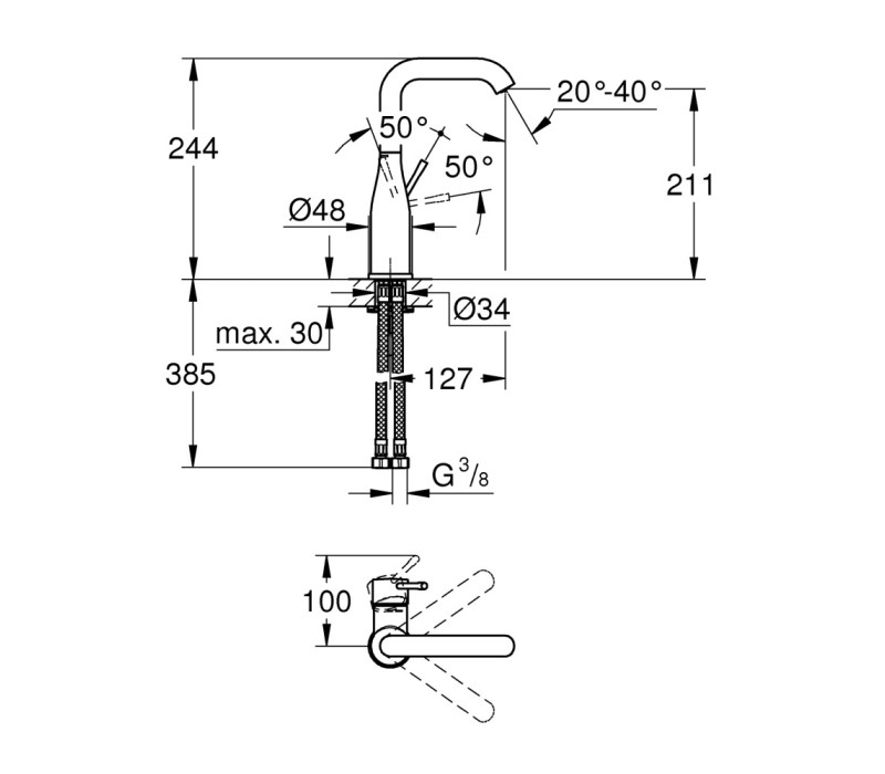 Змішувач одноважільний Grohe Essence для раковини L-Size (24177kf1)