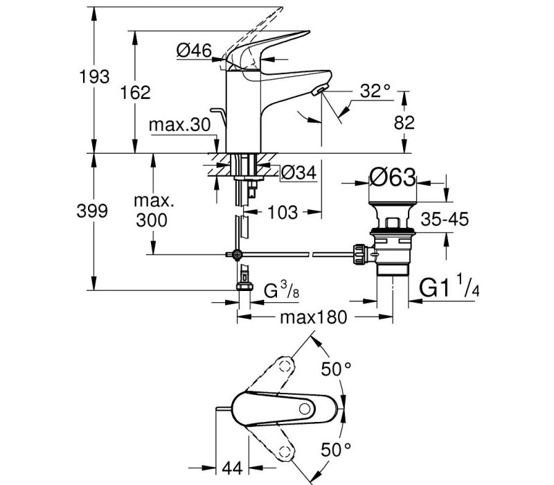 Змішувач одноважільний Grohe Euroeco для раковини S-Size (23262001) Змішувач одноважільний Grohe Euroeco для раковини S-Size (23262001)