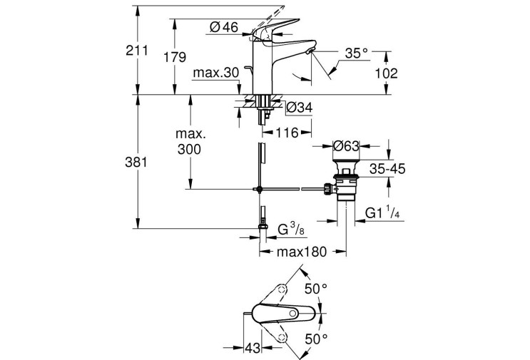 Змішувач одноважільний Grohe Euroeco для раковини M-Size (24265001) 24265001