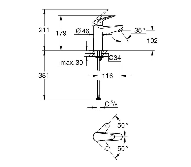Змішувач одноважільний Grohe Euroeco для раковини M-Size (24266001)
