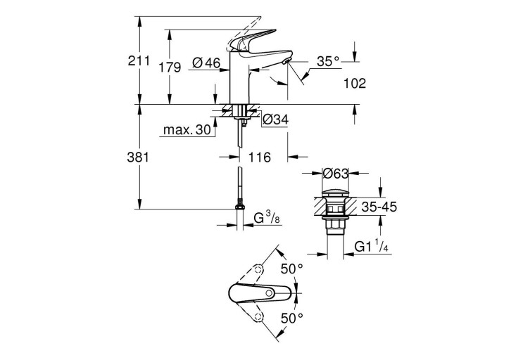 Змішувач одноважільний Grohe Euroeco для раковини M-Size (24267001) 24267001