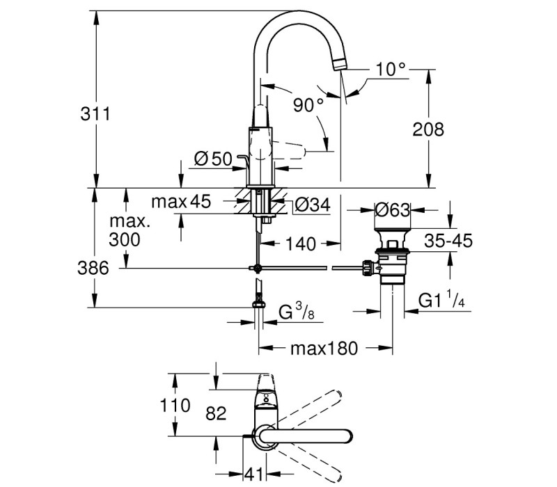 Змішувач одноважільний Grohe Euroeco для раковини L-Size (24272001) Змішувач одноважільний Grohe Euroeco для раковини L-Size (24272001)