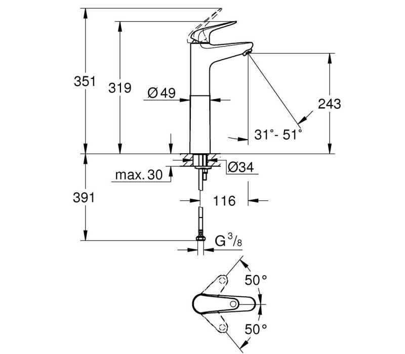 Змішувач одноважільний Grohe Euroeco для раковини XL-Size (24273001)