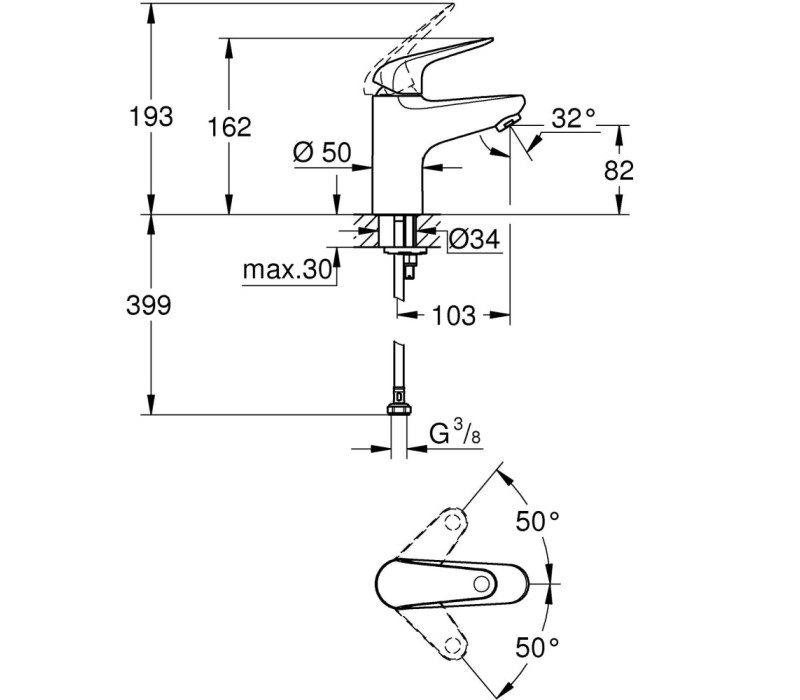 Змішувач одноважільний Grohe Euroeco для раковини s-розміру (32734001)