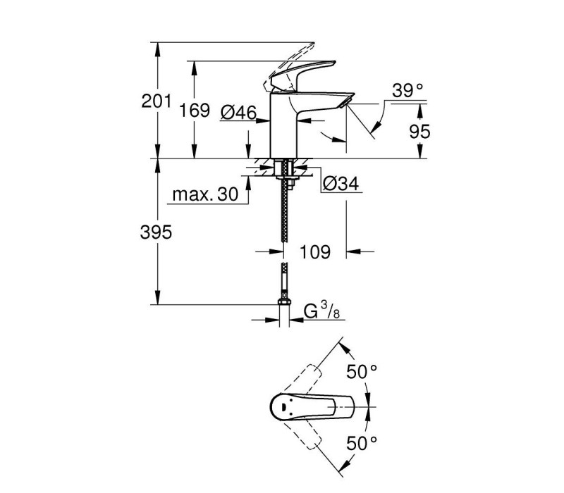 Змішувач одноважільний Grohe Eurosmart для раковини S-Size (324672433)