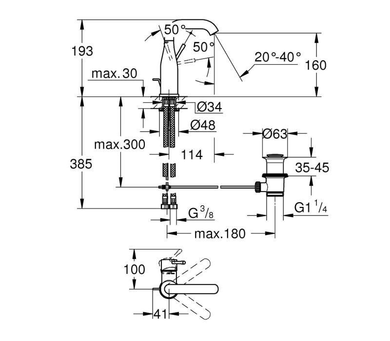 Змішувач одноважільний Grohe Essence для раковини M-Size (24173001)
