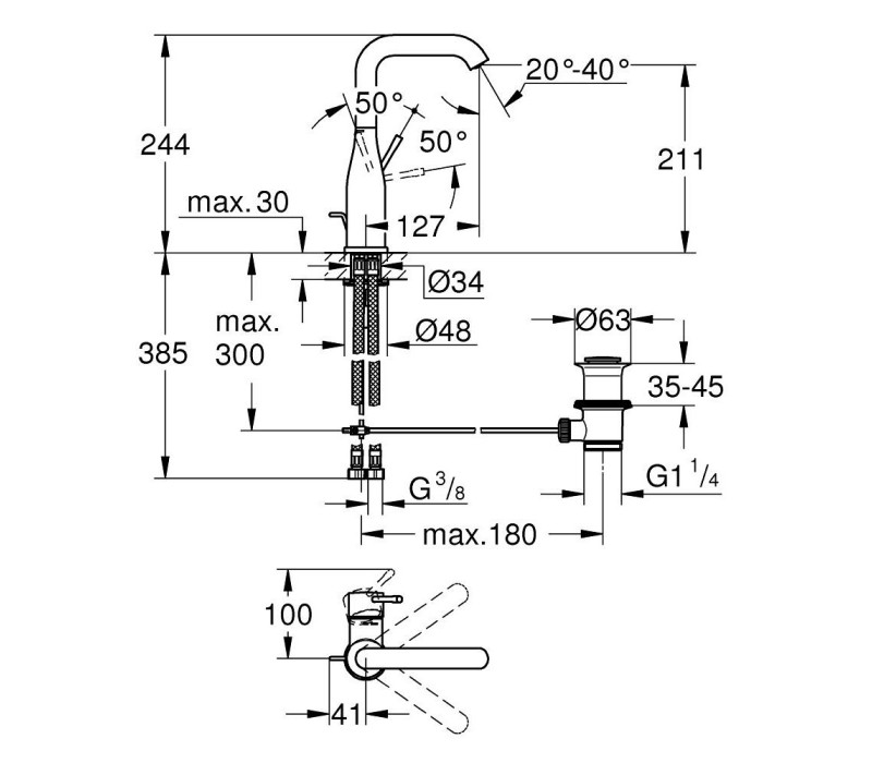 Змішувач одноважільний Grohe Essence для раковини 1/2" L-розміру (24174001)