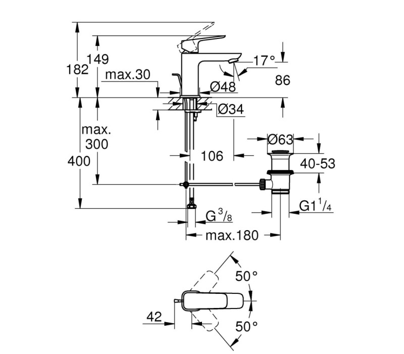 Змішувач одноважільний Grohe Cubeo для раковини s-розміру (1016940000)