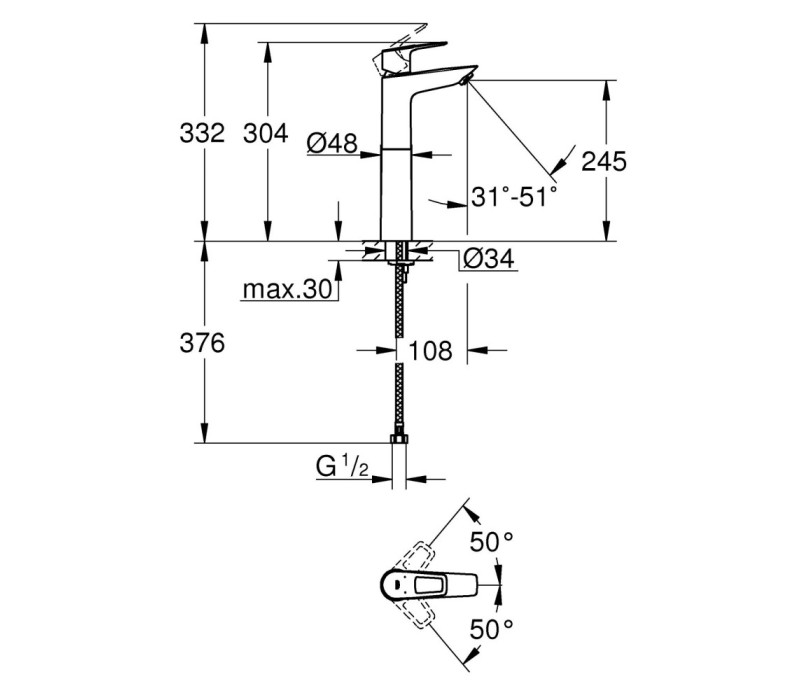 Змішувач одноважільний Grohe BauLoop для раковини XL-Size (32856001)