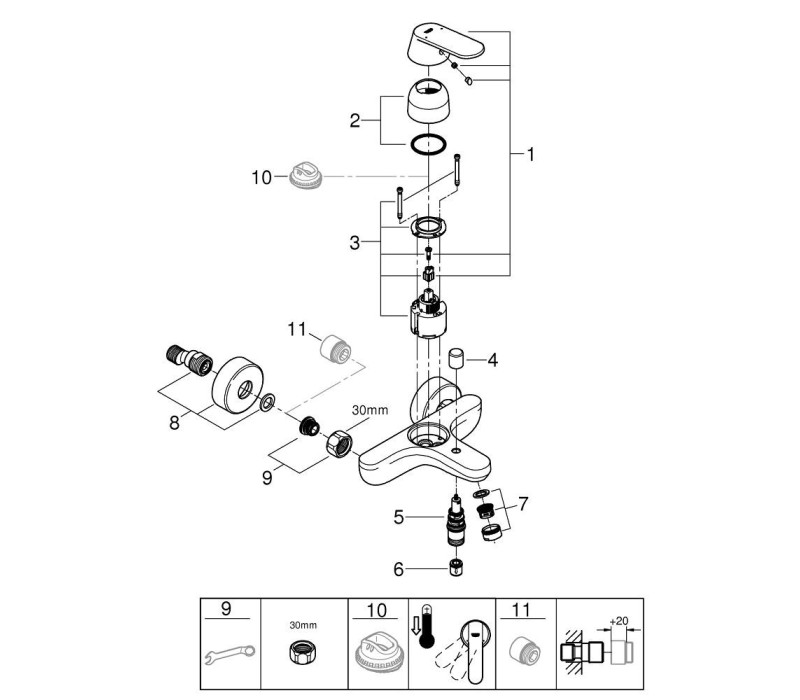 Змішувач одноважільний Grohe Eurosmart Cosmopolitan для ванни (32831000)