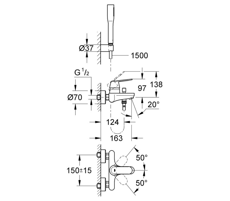 Змішувач одноважільний Grohe Eurosmart Cosmopolitan для ванни з душовим набором (32832000)