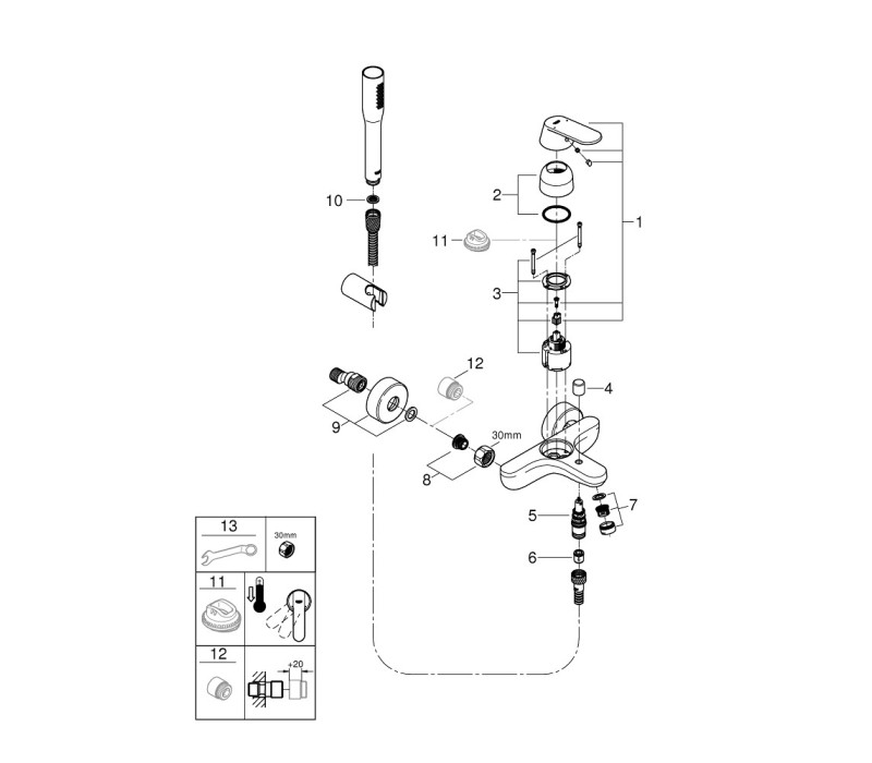 Змішувач одноважільний Grohe Eurosmart Cosmopolitan для ванни з душовим набором (32832000)
