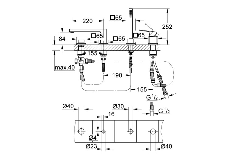 Змішувач одноважільний Grohe Eurocube для ванни на 4 отвори (19897001) 19897001