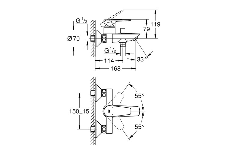 Змішувач змішувач Grohe BauEdge New Для ванни (23605001) 23605001