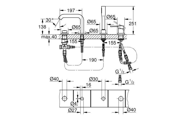 Смеситель смеситель Grohe Essence для ванны на 4 отверстия (25251kf1) 25251KF1 Смеситель смеситель Grohe Essence для ванны на 4 отверстия (25251kf1) 25251KF1