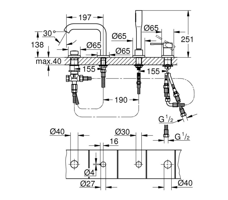 Змішувач змішувач Grohe Essence для ванни на 4 отвори (25251kf1)