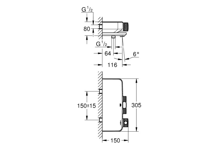 Термостатический смеситель Grohe Grohtherm SmartControl для ванны, настенный монтаж (34718000) 34718000 Термостатический смеситель Grohe Grohtherm SmartControl для ванны, настенный монтаж (34718000) 34718000