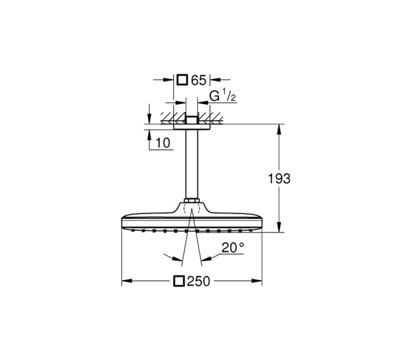 Верхний душ Grohe Tempesta 250 Cube с кронштейном к потолку из WaterSaving (26688000)