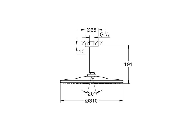 Верхній душ Grohe Rainshower 310 Mono з кронштейном 142 мм, 1 режим струменя (22122kf0) 22122KF0