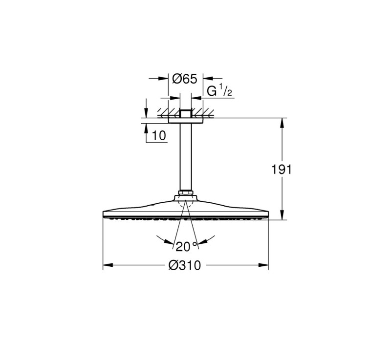 Верхний душ Grohe Rainshower 310 Mono с кронштейном 142 мм, 1 режим струи (22122kf0)