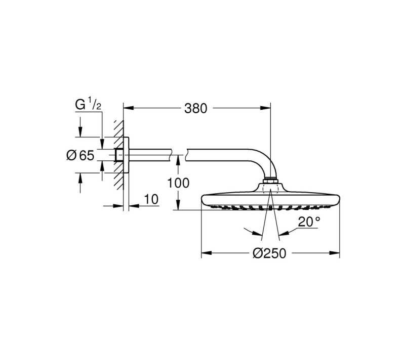 Набор Grohe Tempesta 250 380 мм верхнего душа, 1 режим струи (266682430)