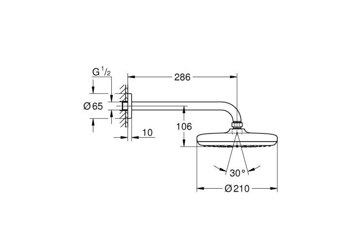 Верхний душ Grohe Tempesta 210 286 мм, 1 режим струи (1022182430) 1022182430