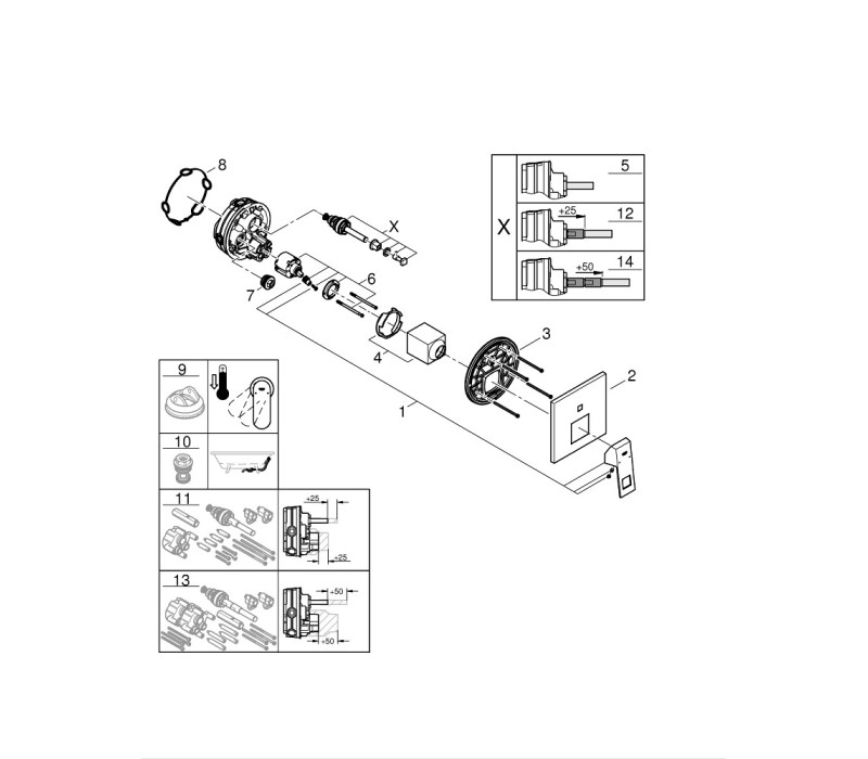 Смеситель однорычажный Grohe Eurocube на 2 выхода (24062000) Смеситель однорычажный Grohe Eurocube на 2 выхода (24062000)