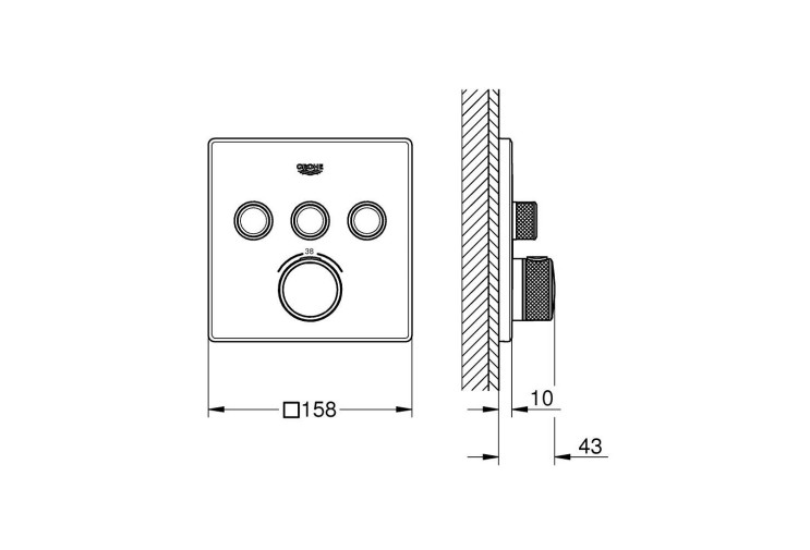 Термостат скрытого монтажа Grohe Grohtherm SmartControl с 3 кнопками управления (102167KF00) 102167KF00