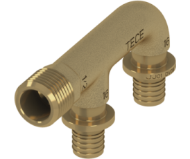 Колено настенное TECEflex двухвыводный, скругленный 16 x 1/2" х 16, бронза